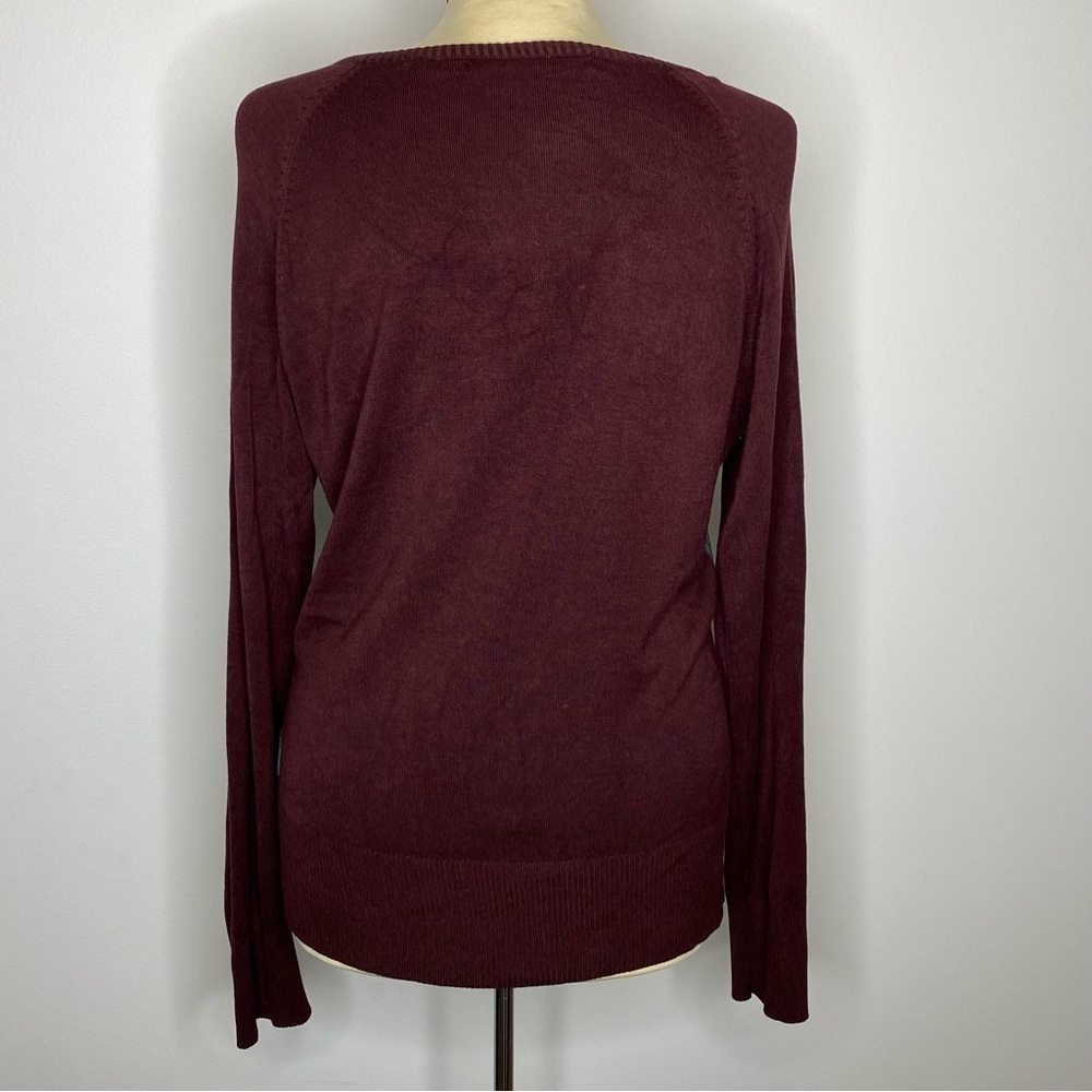 Michelle Nicole Burgundy and Teal Beaded Button Front Cardigan Sweater - Picture 5 of 8